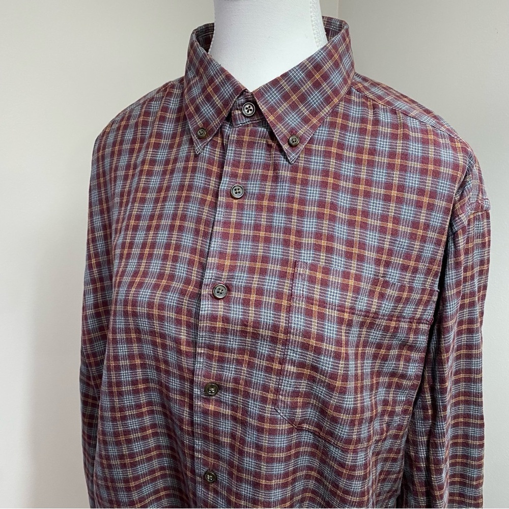 Orvis Signature Collection Silk & Wool Plaid Long sleeve button down Large